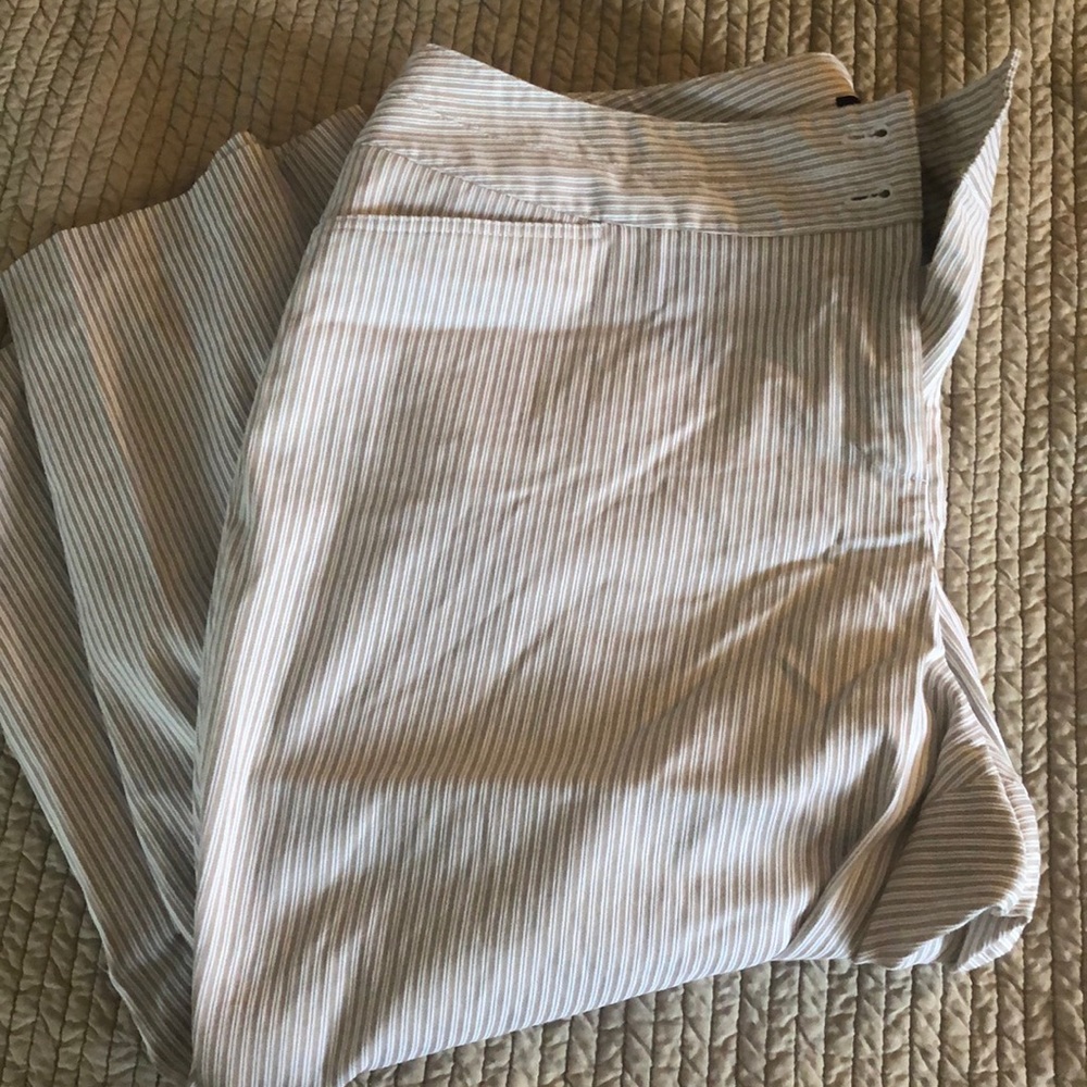Tan with white pinstripe capris